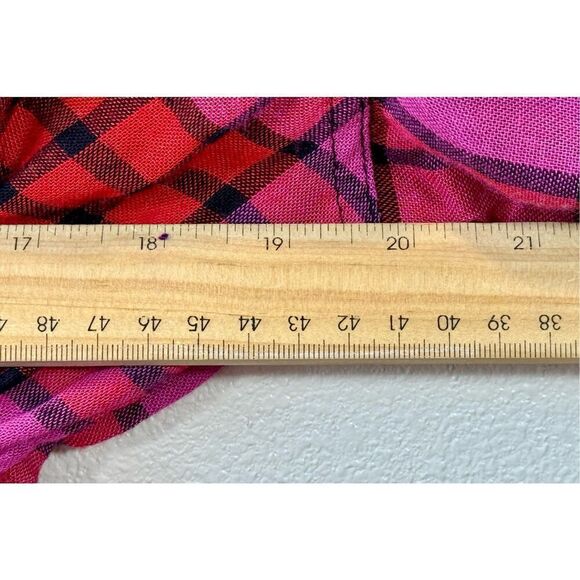 NWOT Free People Pacific Dawn Red & Pink Plaid Shirt With Waist Drawstring M - Picture 11 of 11